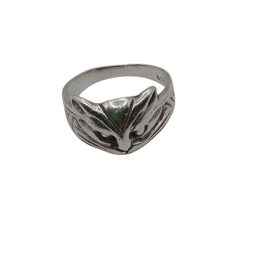 .925 Cat Feline Small Pinky Ring Size 3.75 Detailed Intricate